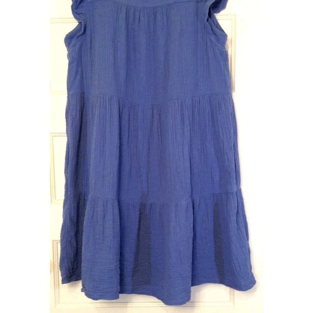 J.Crew Dress Wn L Blue Babydoll Tiered Ruffled Pockets Peasant Milkmaid Cottage - Picture 5 of 11